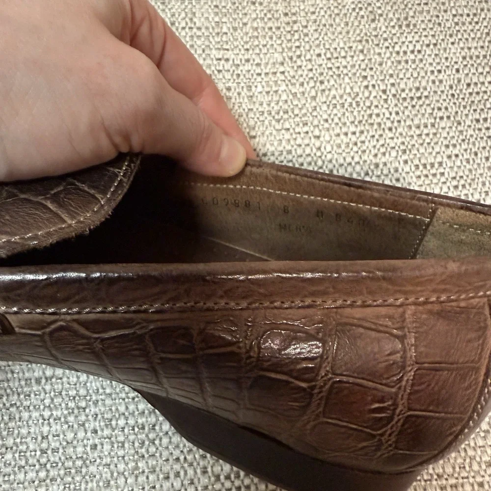 Cole Haan Brown‎ Crocodile-Embossed Leather Penny Loafers Size 8 Men